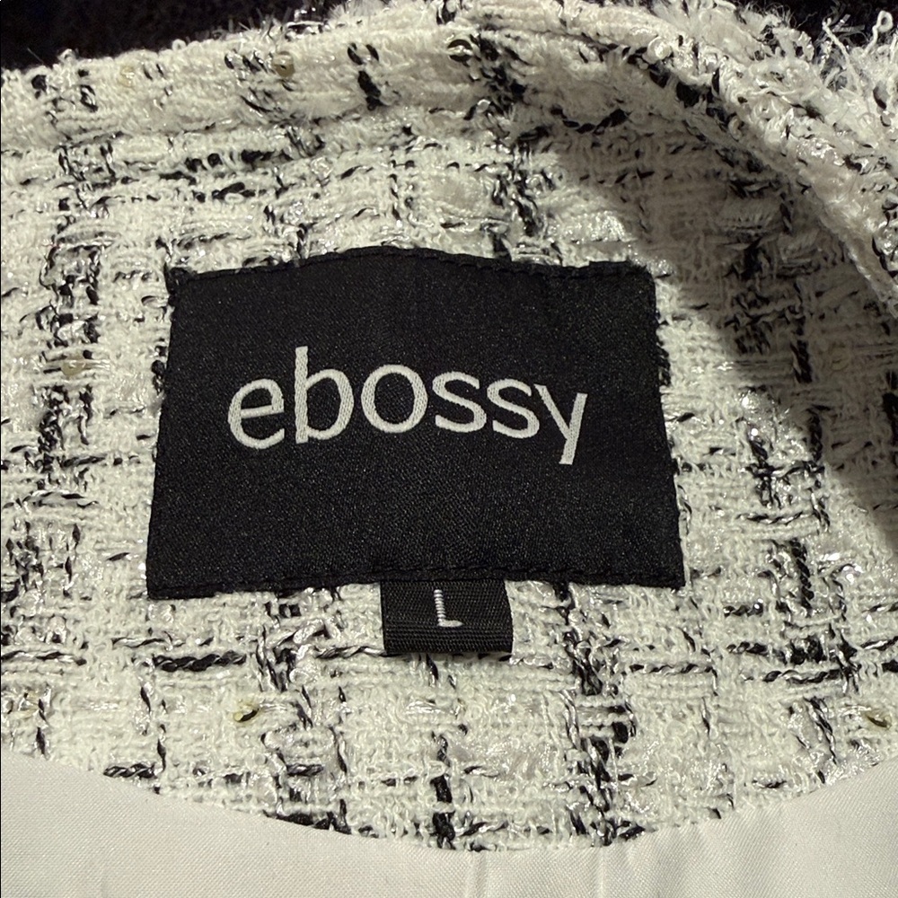 Ebossy Women's Black and White Tweed Jacket Size Large - Picture 6 of 7